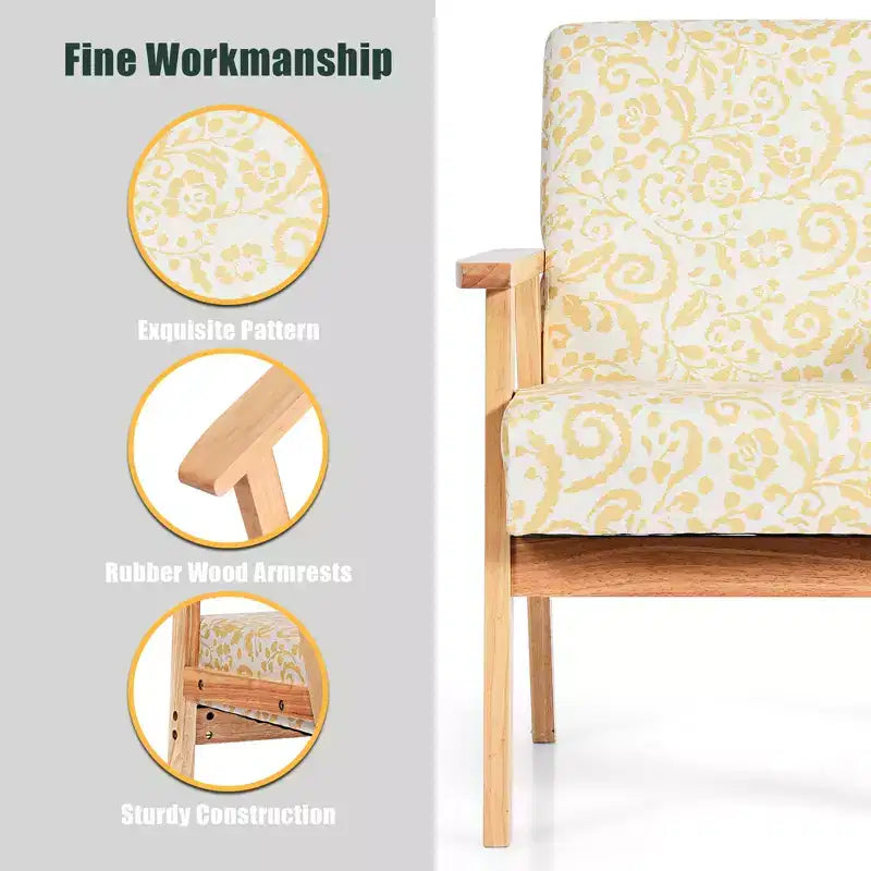 2 fauteuils d'appoint rembourrés avec cadre en bois blanc/bleu/jaune pour la maison ou le bureau