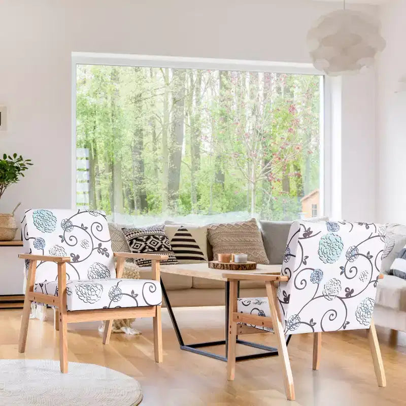 2 fauteuils d'appoint rembourrés avec cadre en bois blanc/bleu/jaune pour la maison ou le bureau