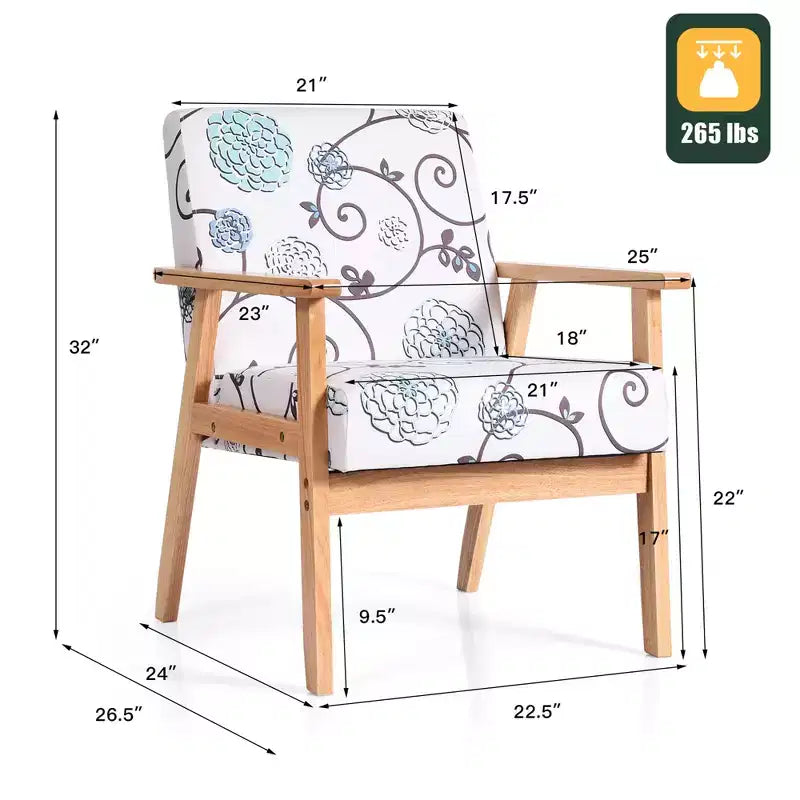 2 fauteuils d'appoint rembourrés avec cadre en bois blanc/bleu/jaune pour la maison ou le bureau