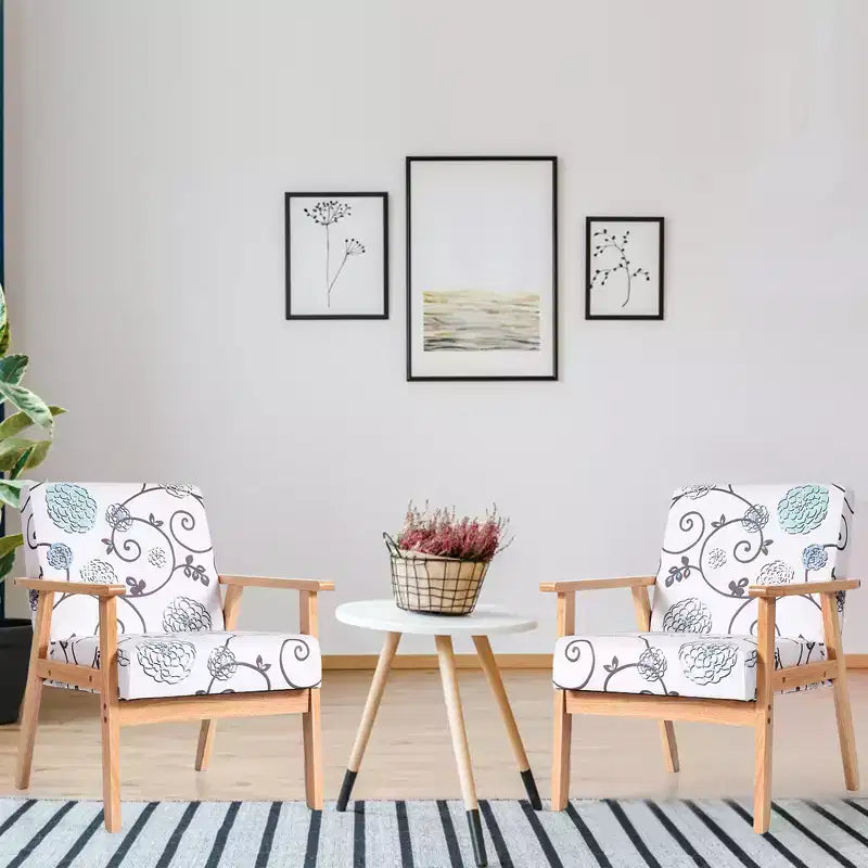2 fauteuils d'appoint rembourrés avec cadre en bois blanc/bleu/jaune pour la maison ou le bureau