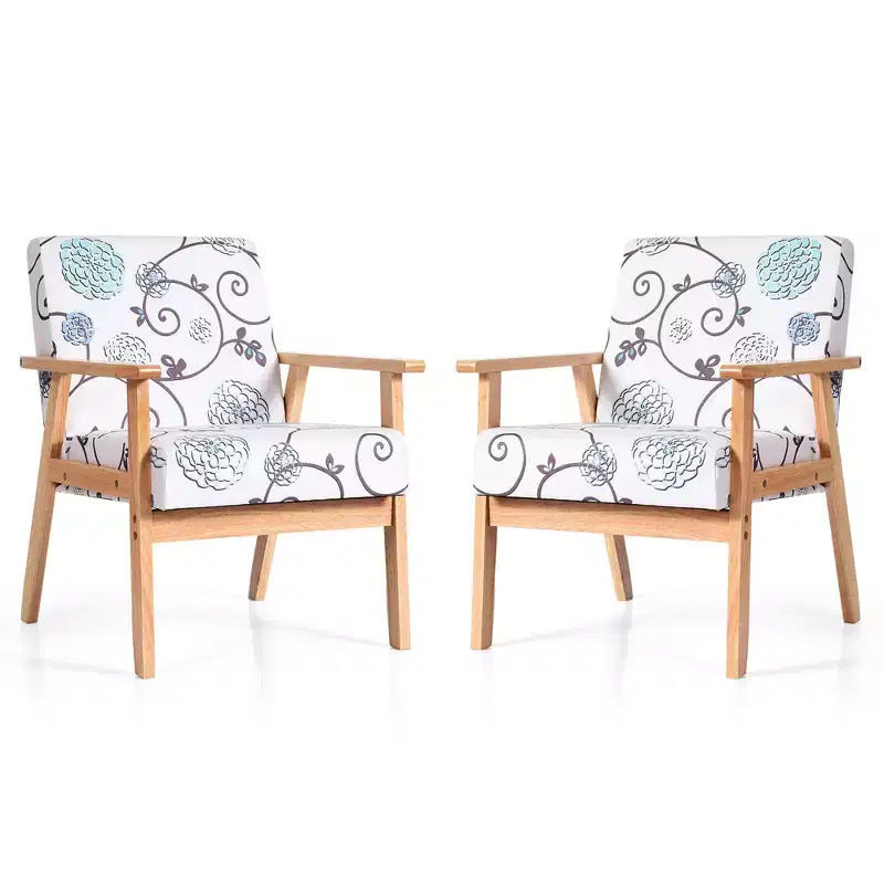 2 fauteuils d'appoint rembourrés avec cadre en bois blanc/bleu/jaune pour la maison ou le bureau