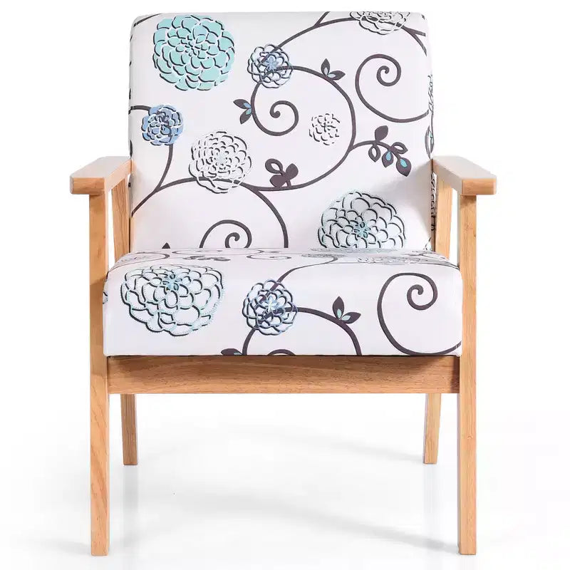 2 fauteuils d'appoint rembourrés avec cadre en bois blanc/bleu/jaune pour la maison ou le bureau