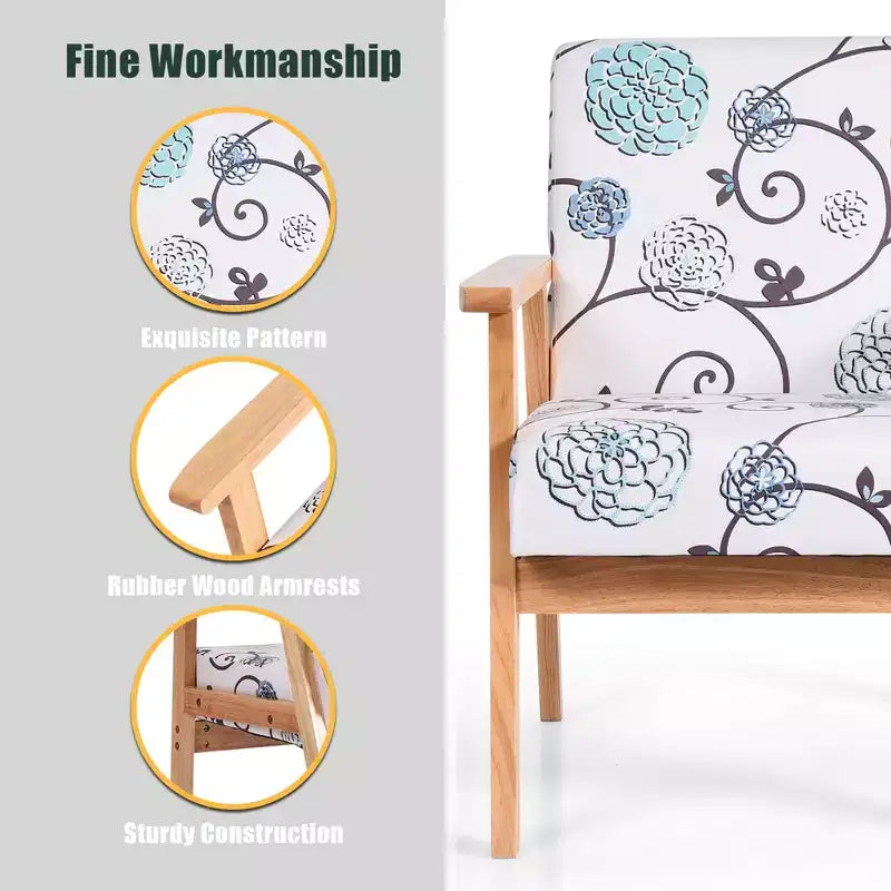 2 fauteuils d'appoint rembourrés avec cadre en bois blanc/bleu/jaune pour la maison ou le bureau