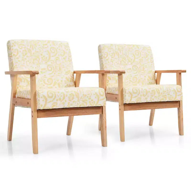 2 fauteuils d'appoint rembourrés avec cadre en bois blanc/bleu/jaune pour la maison ou le bureau